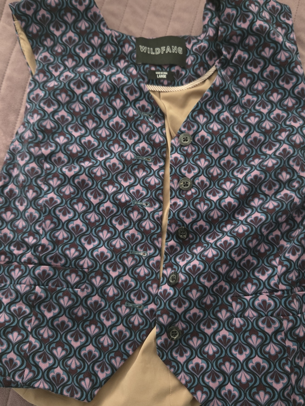 Wildfang Patterned Button Vest in Teal & Lavender